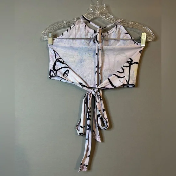 Summer chic halter crop top tie dye face print o/s - Picture 2 of 4